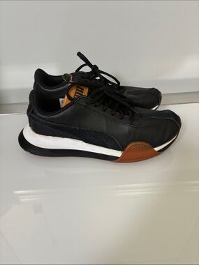 Puma Black Leather Sneakers with Brown and White Accents